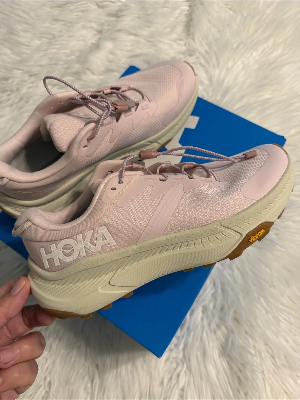 Hoka  Transport  Pale Pink /Lilac Trail Sneakers with Cream Midsole size 7